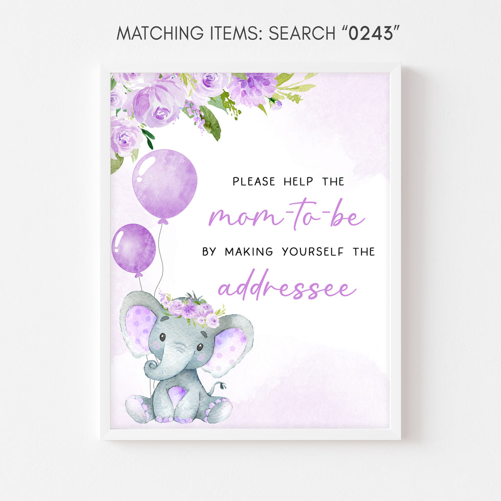 Purple Elephant Baby Shower Envelope Station Sign