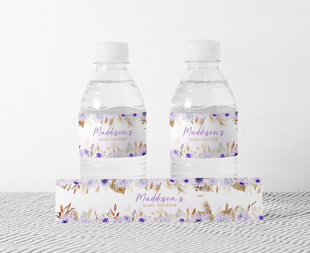 Purple Boho Butterfly Baby Shower Bottle Label