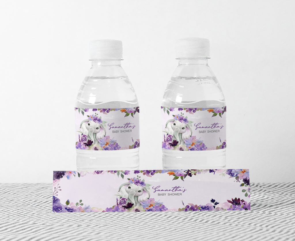 Purple Elephant Baby Shower Bottle Label