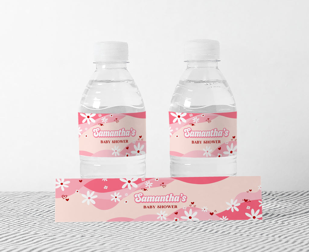 Retro Groovy Valentine Baby Shower Bottle Label