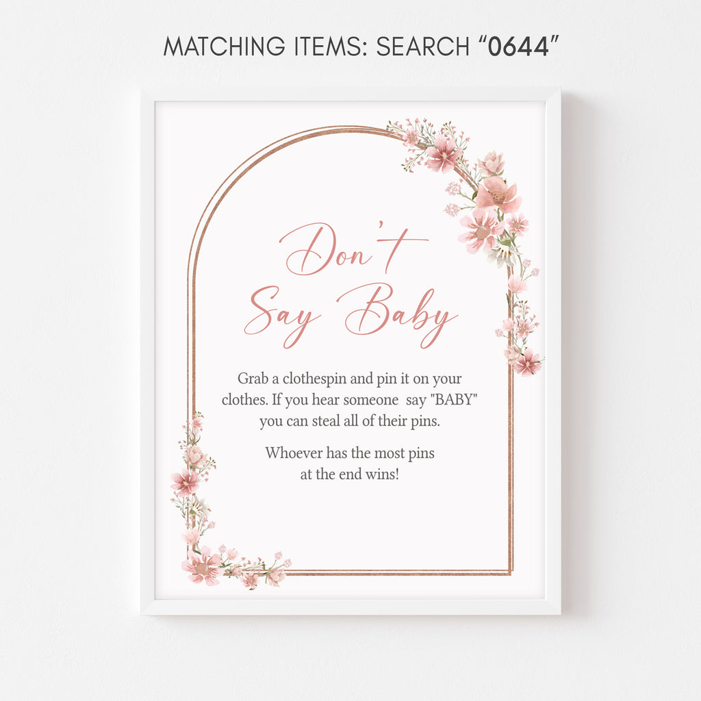 Rustic Pink Flowers Baby Shower Don't Say Baby Sign