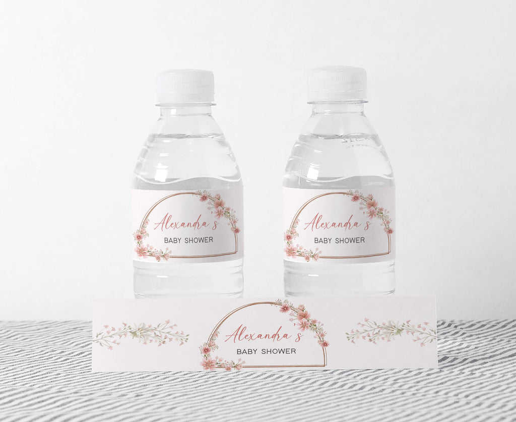 Rustic Pink Flowers Baby Shower Bottle Label