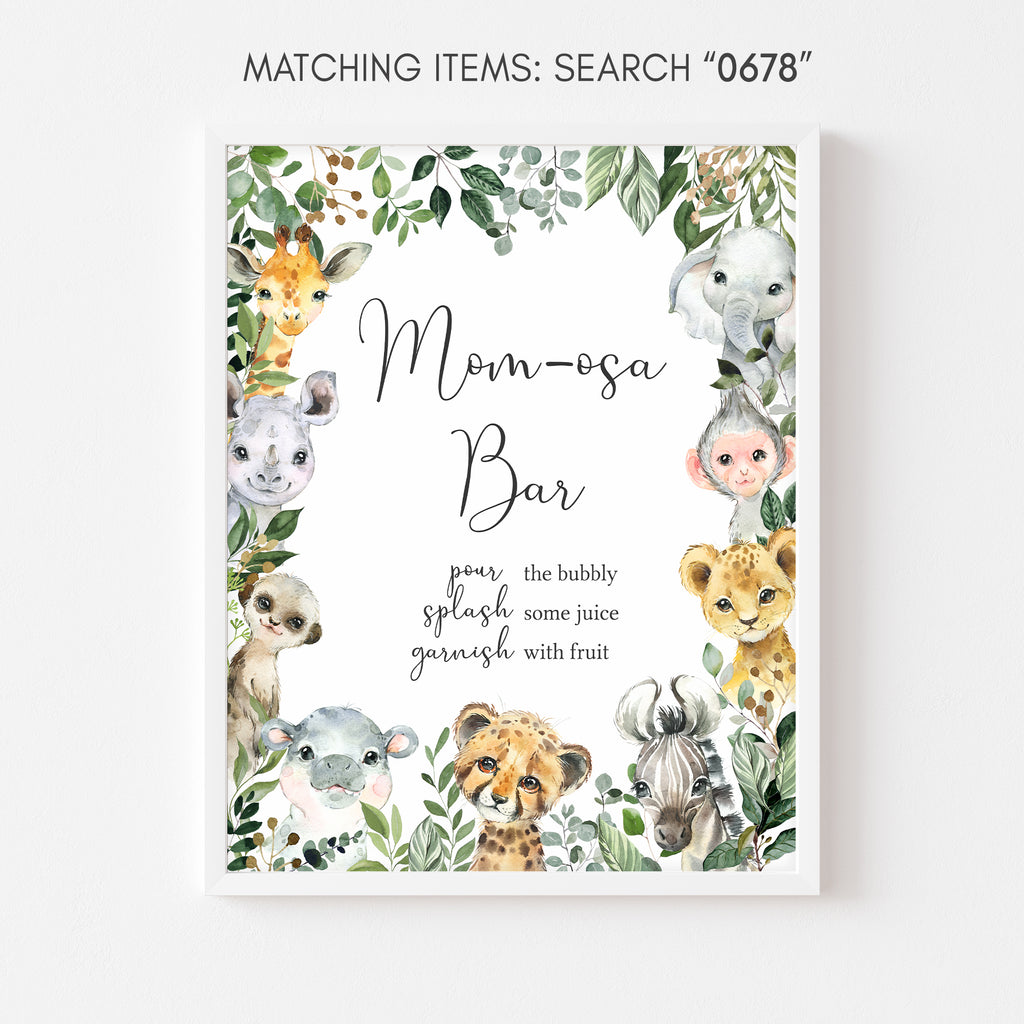 Safari Animals Baby Shower Mom Osa Bar Sign