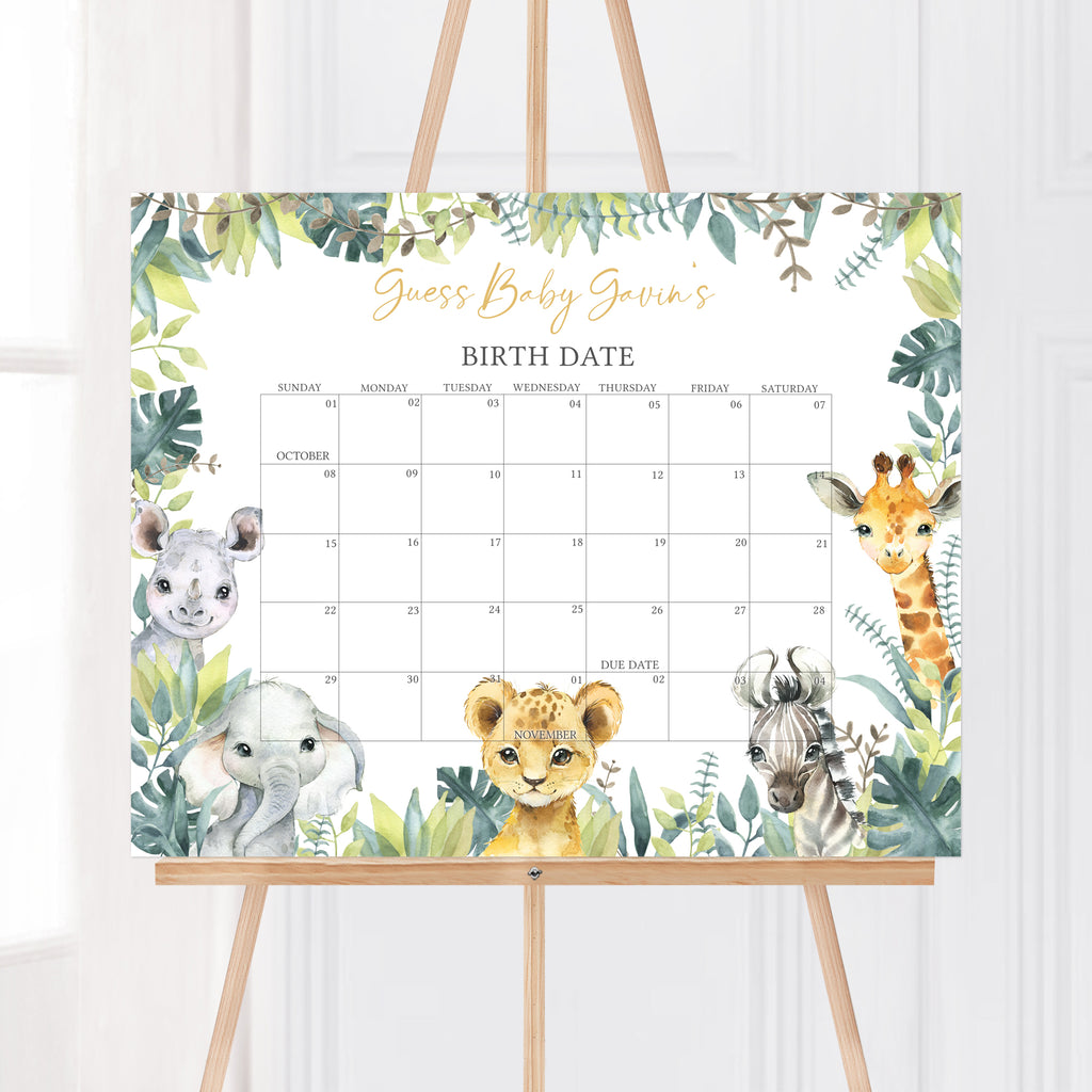 Safari Baby Shower Due Date Calendar