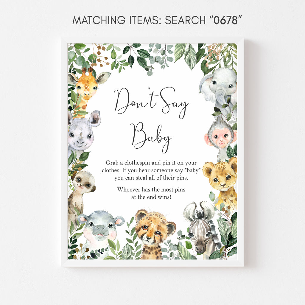 Safari Animals Baby Shower Don't Say Baby Sign