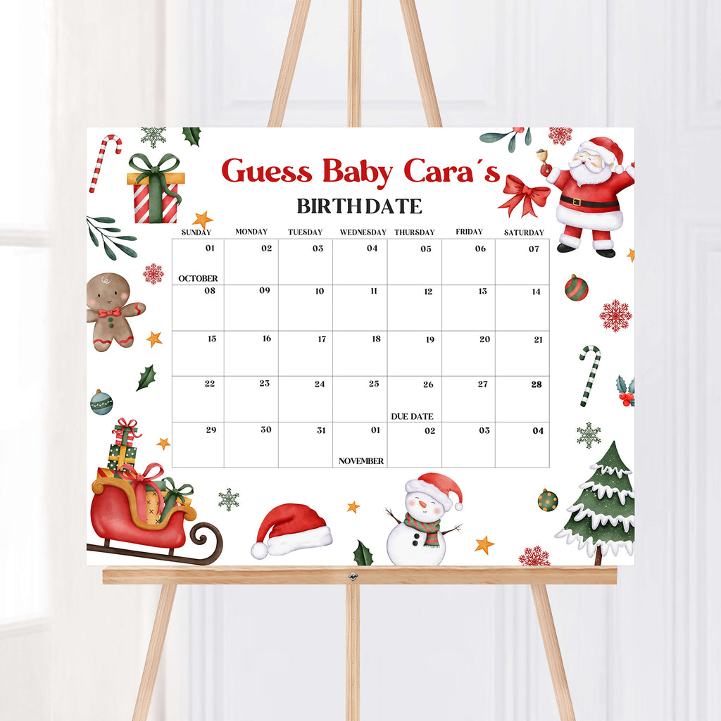 Santa Baby Baby Shower Due Date Calendar