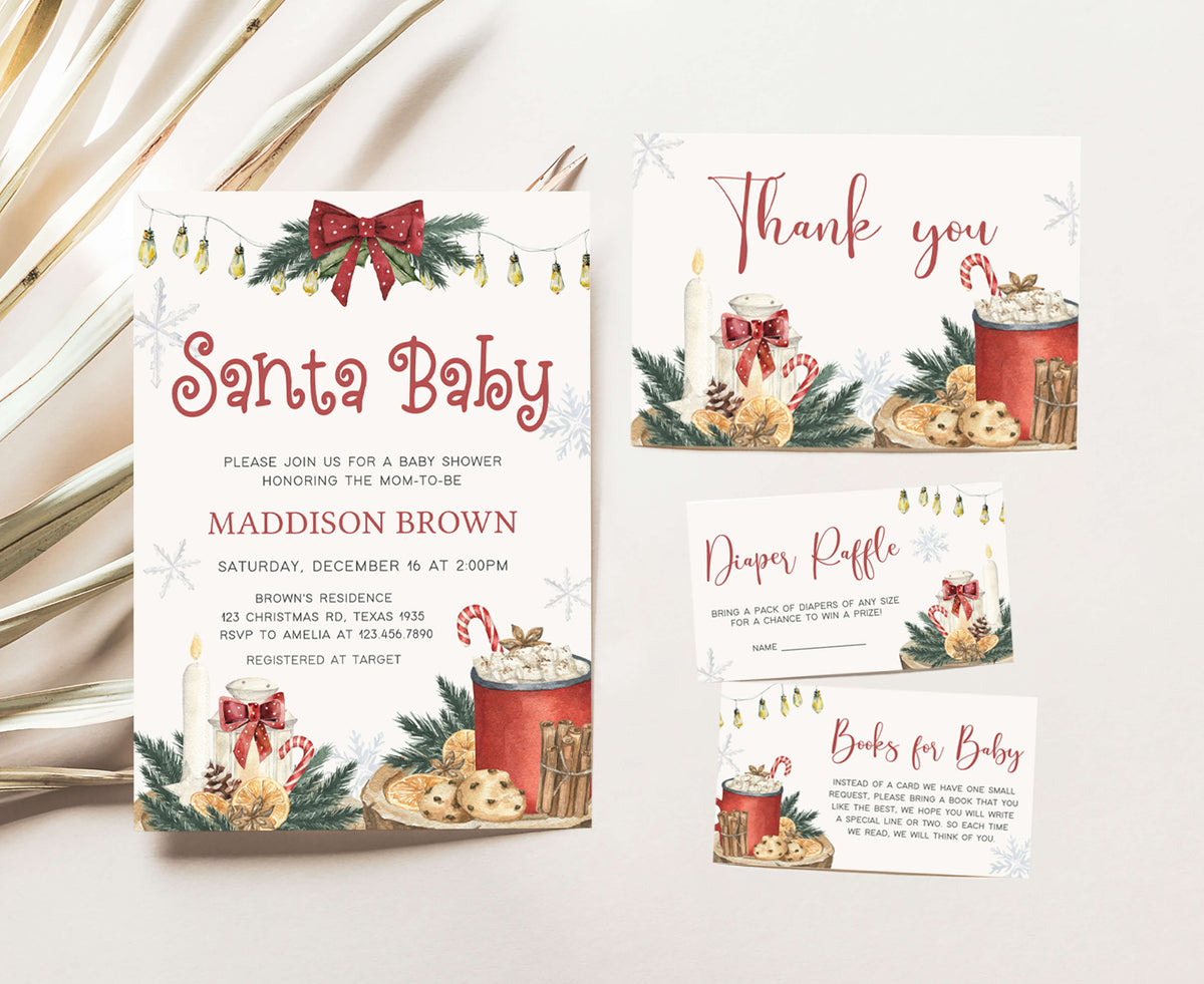 Editable Santa Baby Christmas Baby Shower Invitation Set – Cuddle Palette