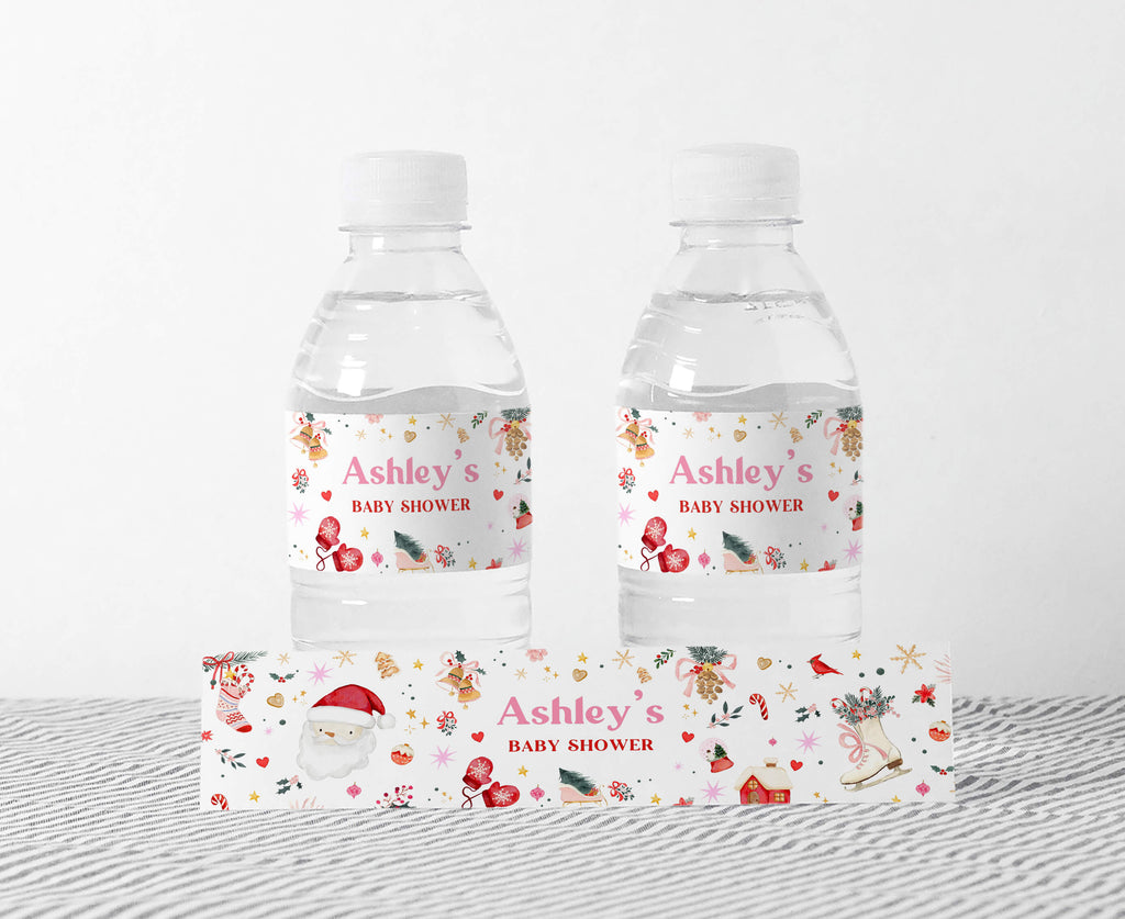 Pink Santa Baby Baby Shower Bottle Label