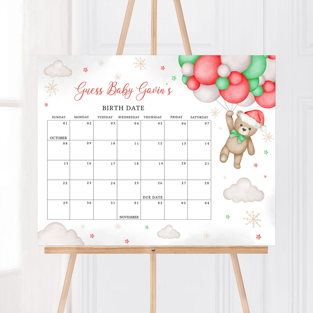 Bear Santa Baby Shower Due Date Calendar