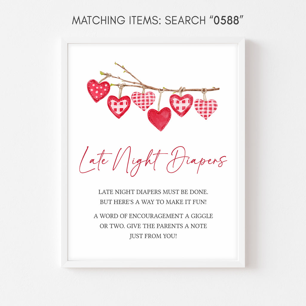 Valentine Baby Shower Late Night Diapers Sign