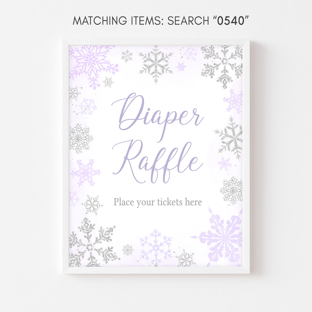 Purple Snowflake Baby Shower Diaper Raffle Sign