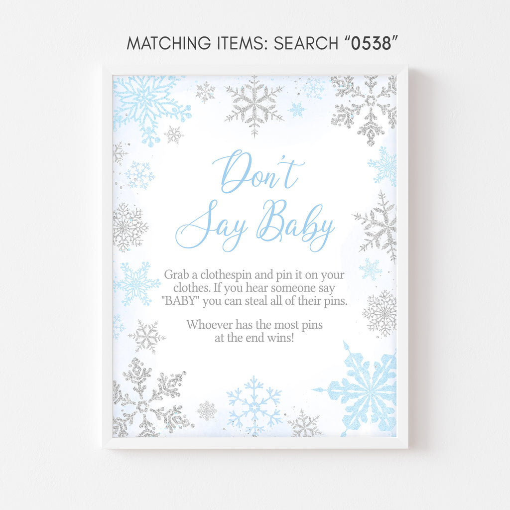 Blue Snowflake Baby Shower Don't Say Baby Sign