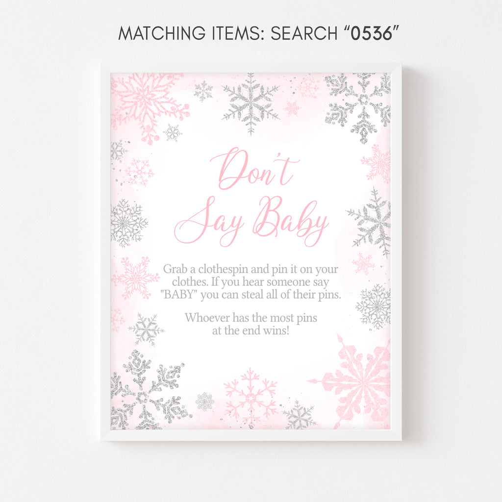 Pink Snowflake Baby Shower Don't Say Baby Sign