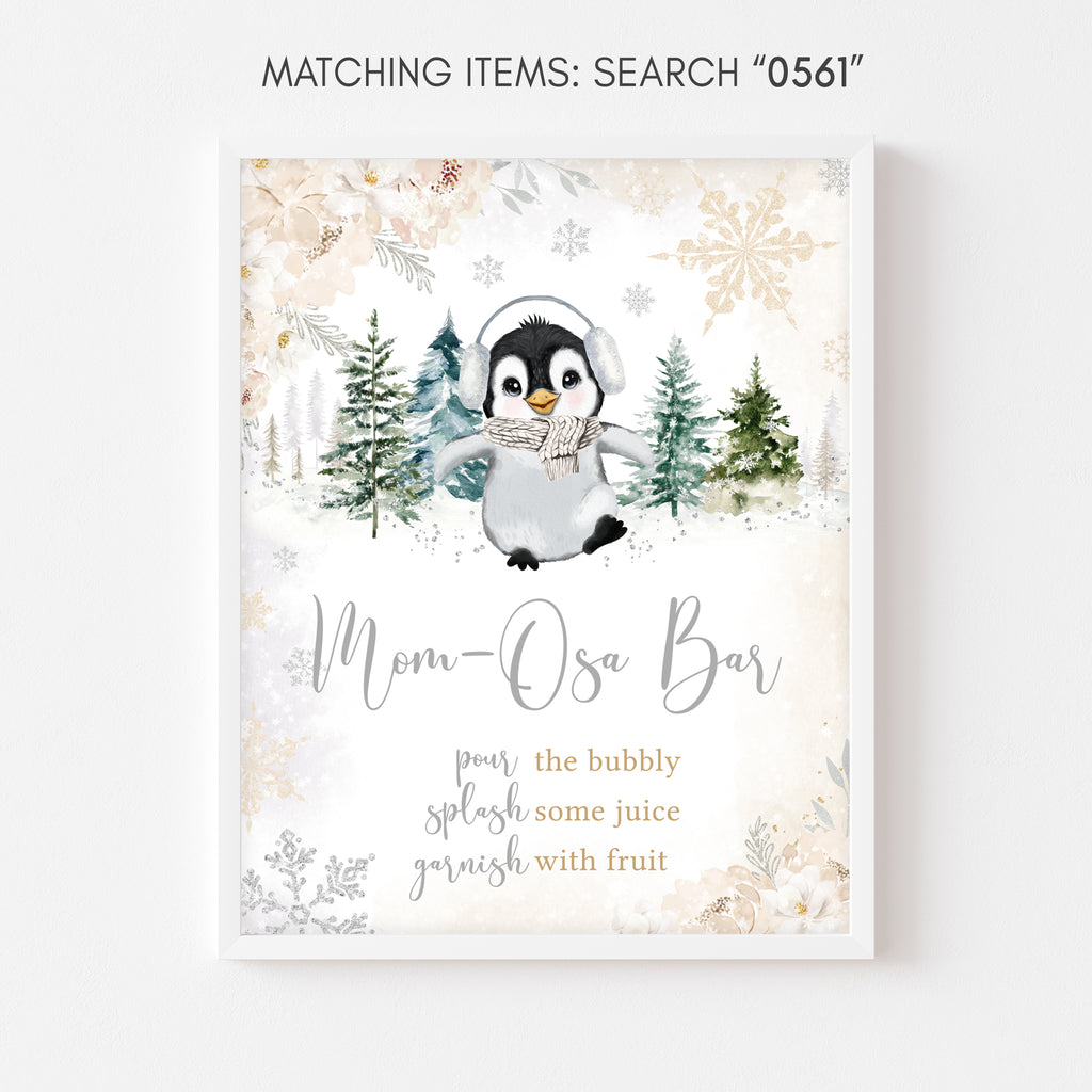 Floral Winter Penguin Baby Shower Mom Osa Bar Sign