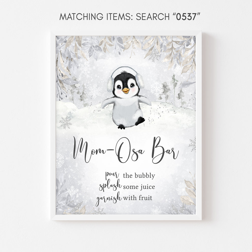 Winter Penguin Baby Shower Mom Osa Bar Sign