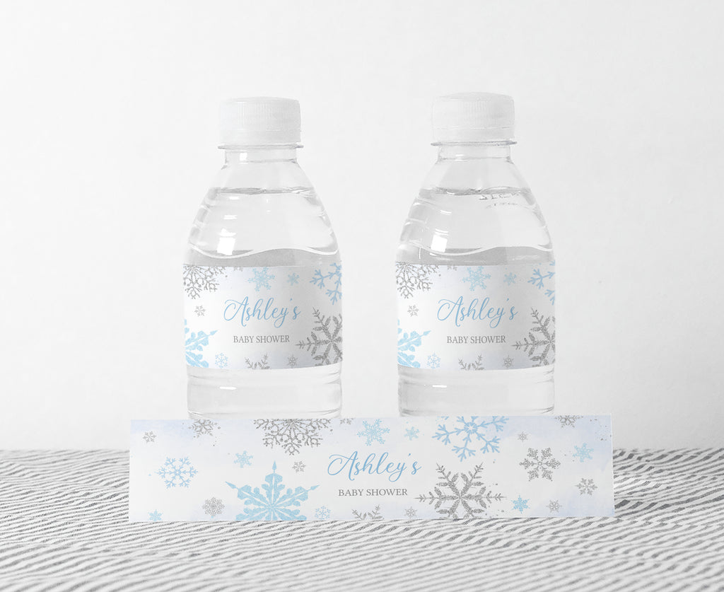 Blue Snowflake Baby Shower Bottle Label