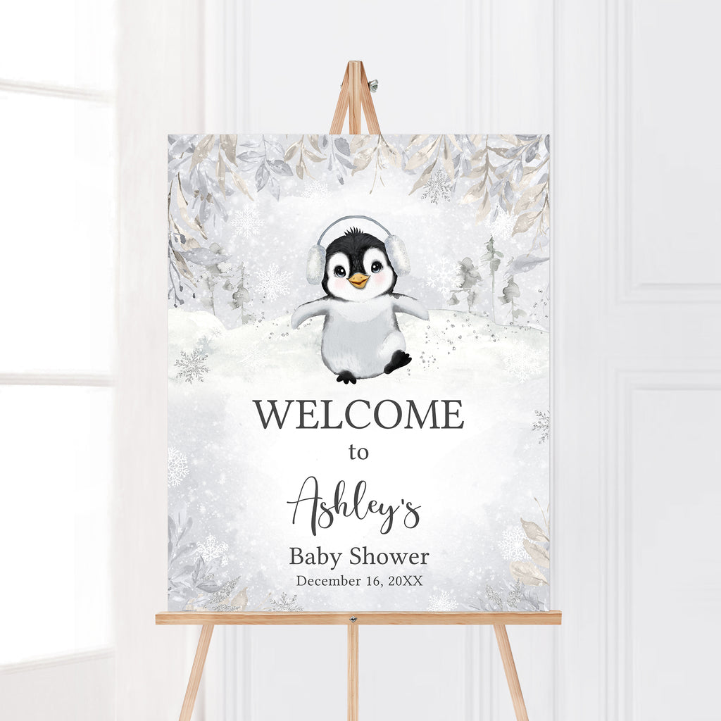 Winter Penguin Baby Shower Welcome Sign