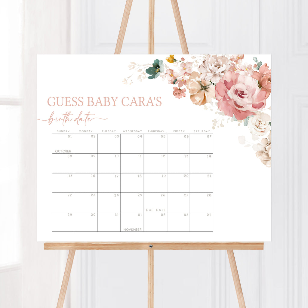 Spring Baby in Bloom Baby Shower Due Date Calendar