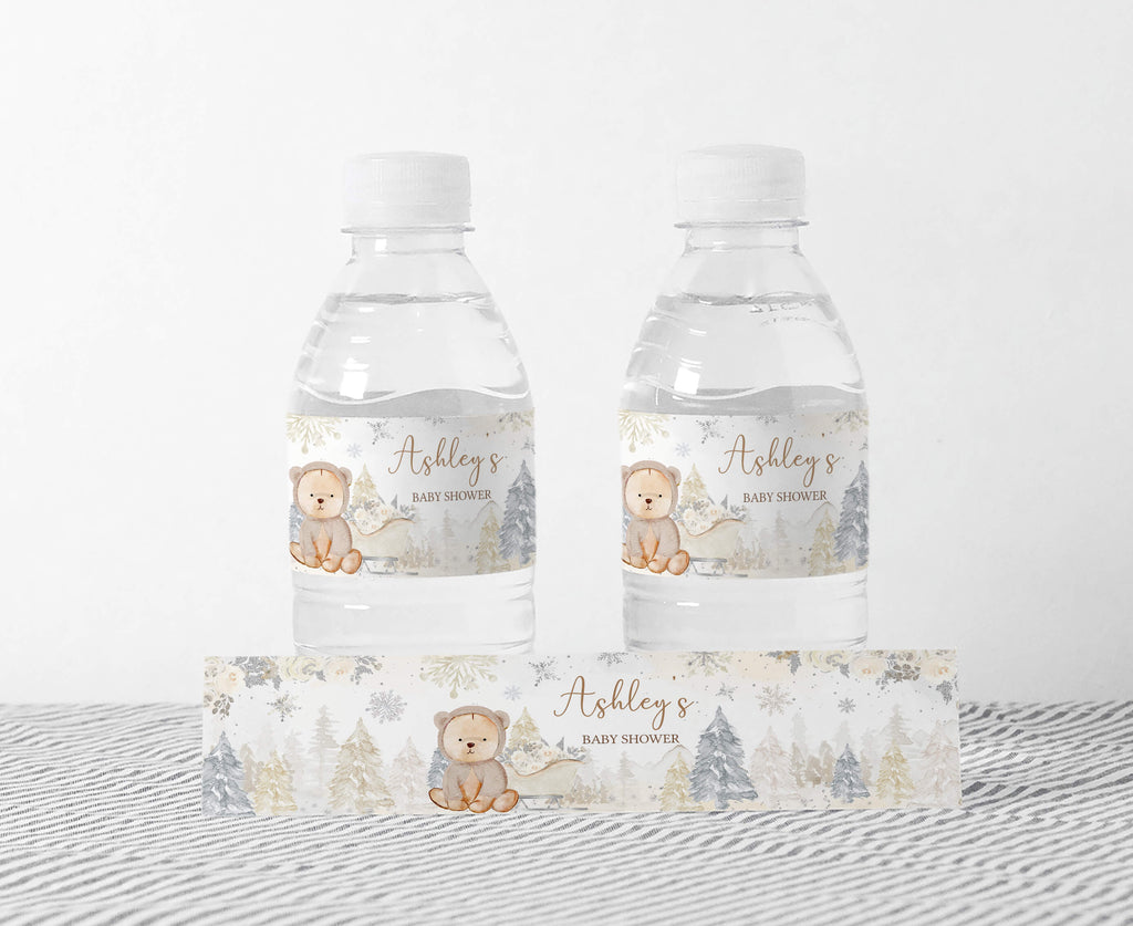 Winter Bear Baby Shower Bottle Label