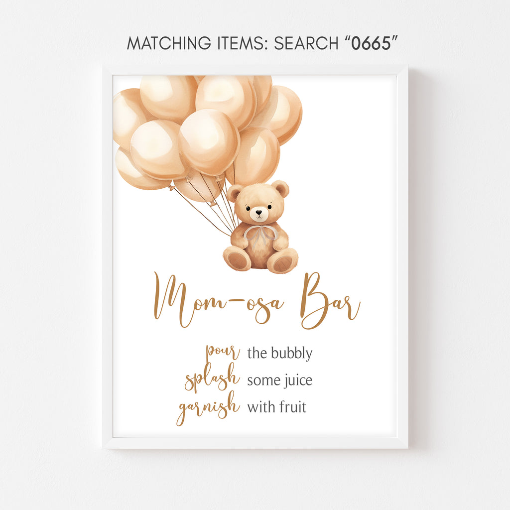 Bear Balloon Baby Shower Mom Osa Bar Sign