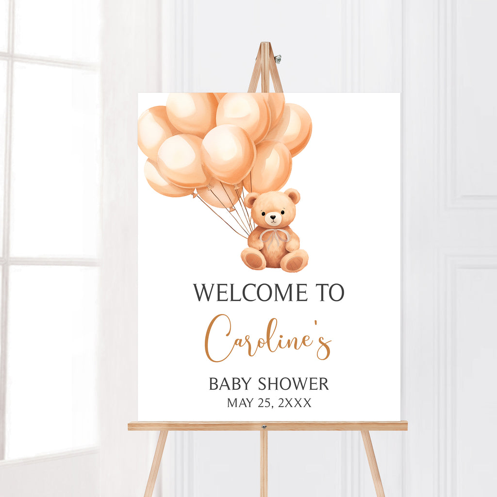 Bear Balloon Baby Shower Welcome Sign