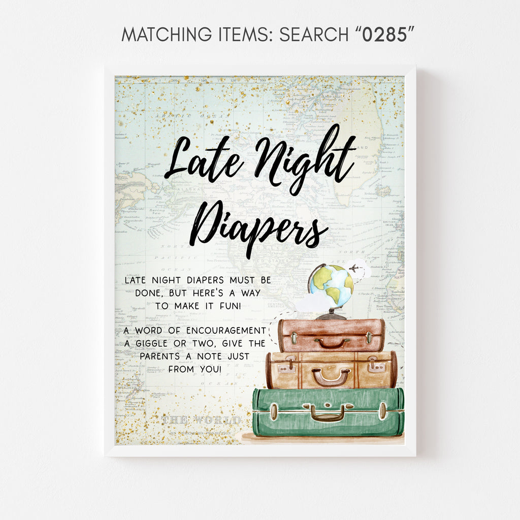 Travel Baby Shower Late Night Diapers Sign