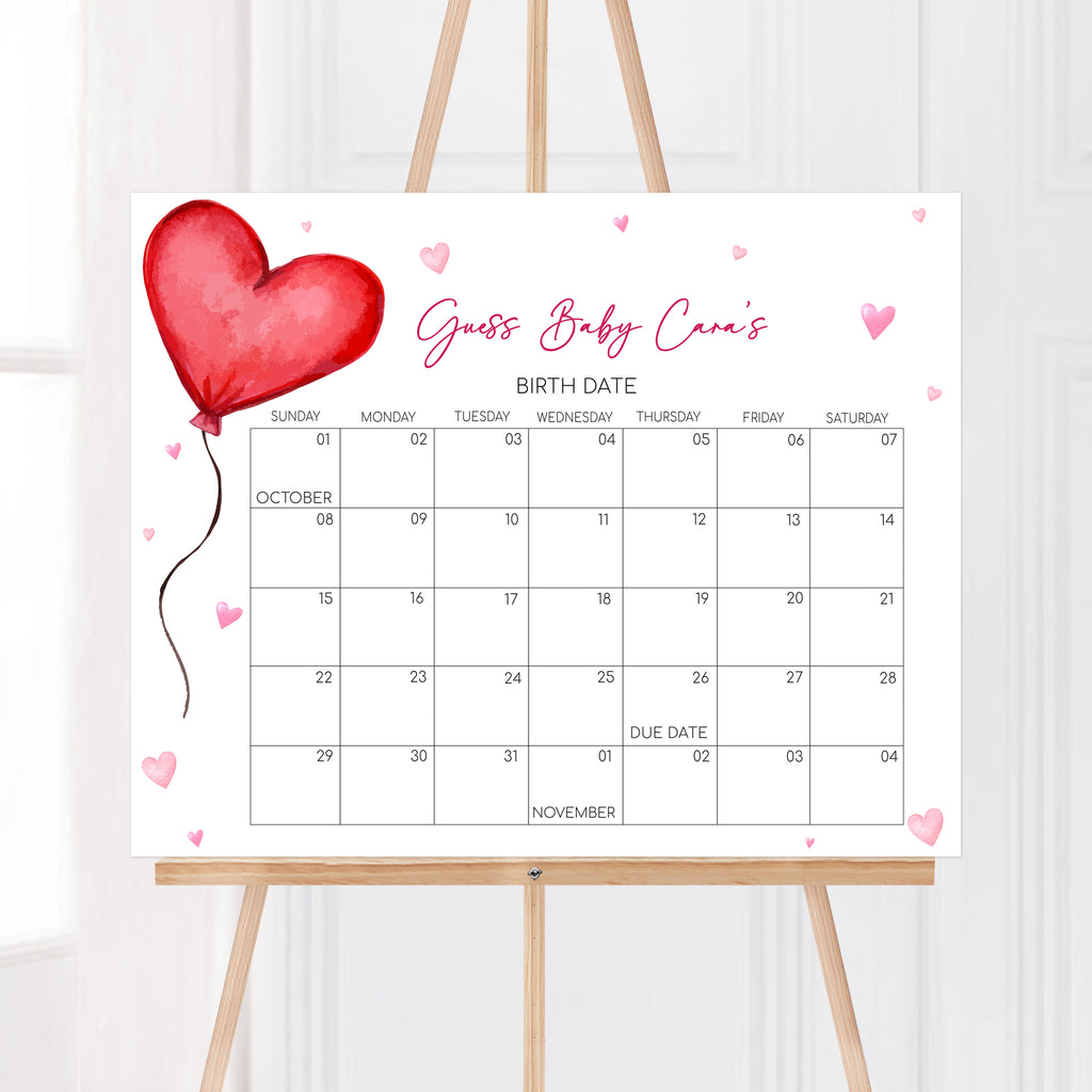 Valentine Baby Shower Due Date Calendar