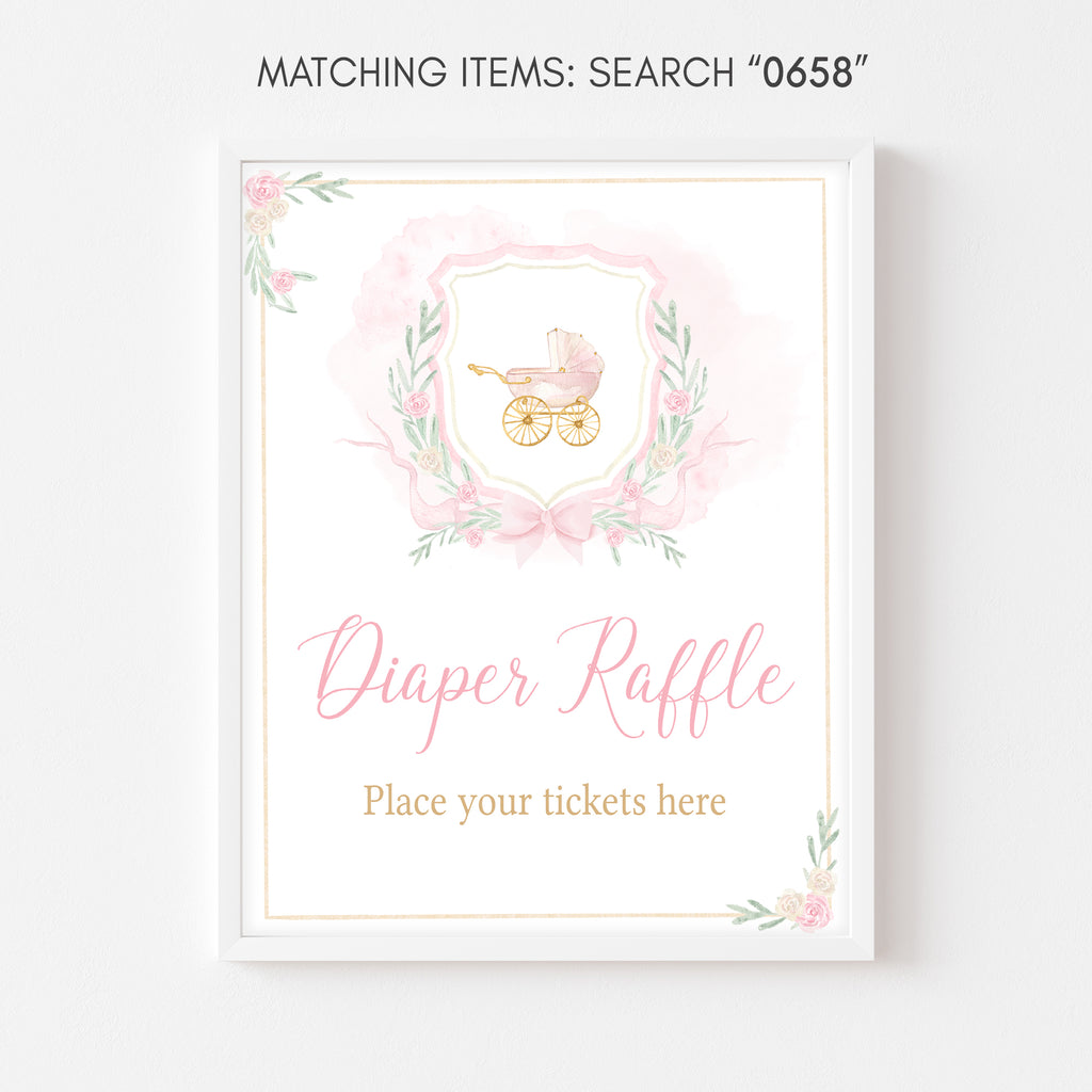 Watercolor Crest Baby Shower Diaper Raffle Sign