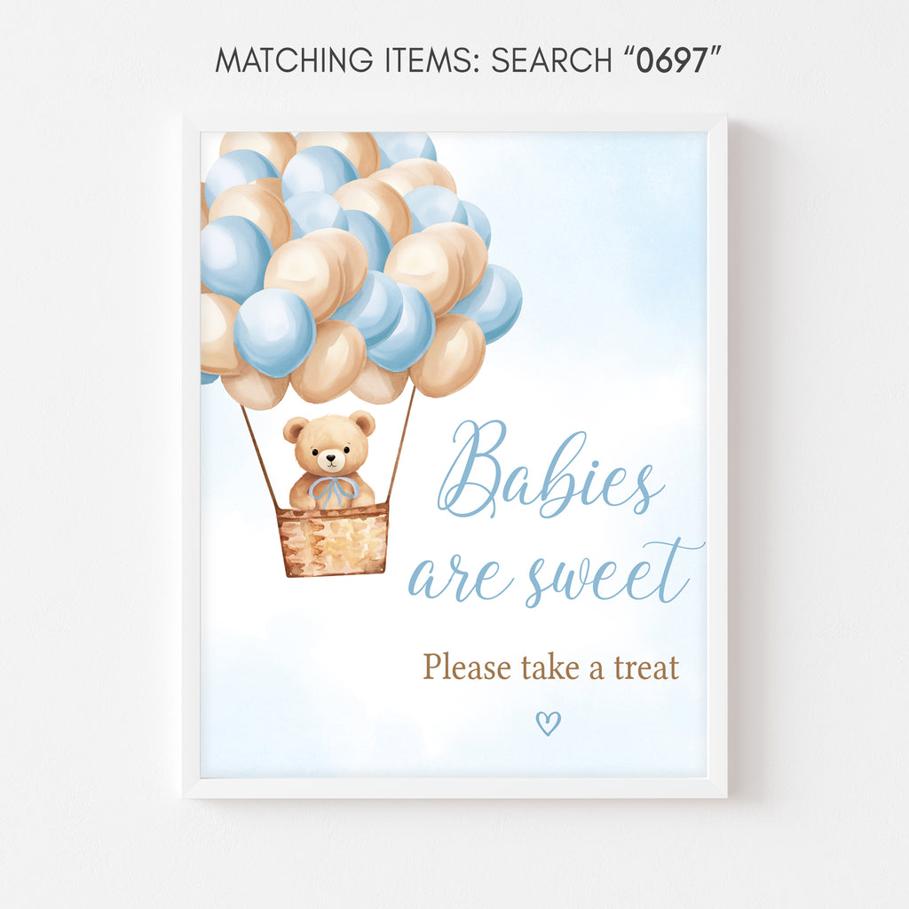 Boy Hot Air Balloon Bear Baby Shower Babies are Sweet Sign