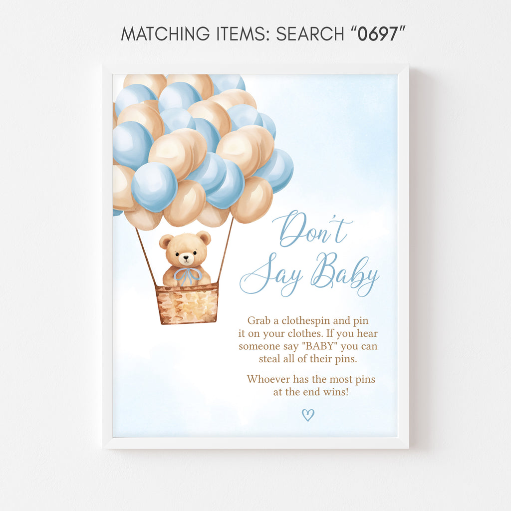 Boy Hot Air Balloon Bear Baby Shower Don't Say Baby Sign