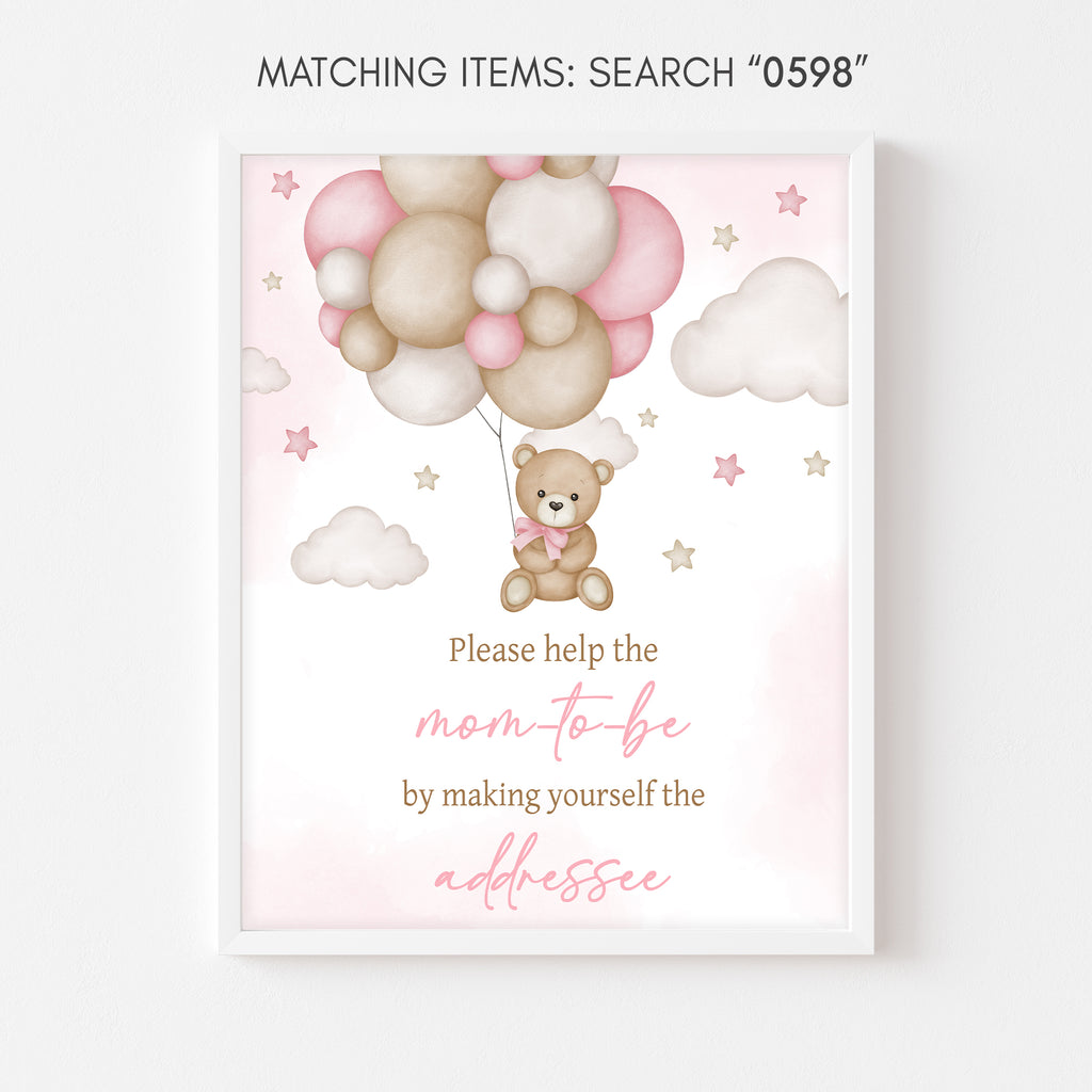 Pink Balloon Bear Baby Shower Envelope Station Sign