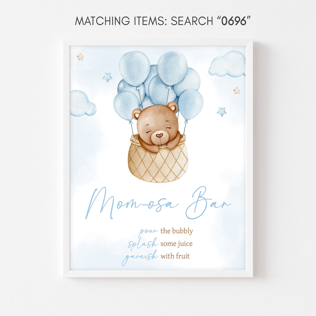 Blue Hot Air Balloon Bear Baby Shower Mom Osa Bar Sign