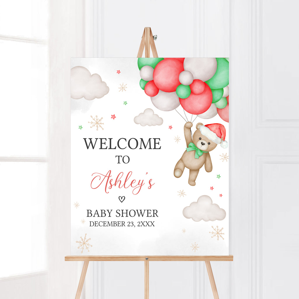 Bear Santa Baby Shower Welcome Sign