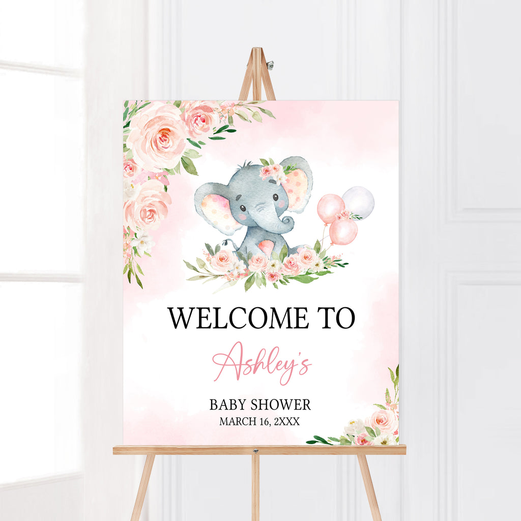 Floral Elephant Baby Shower Welcome Sign