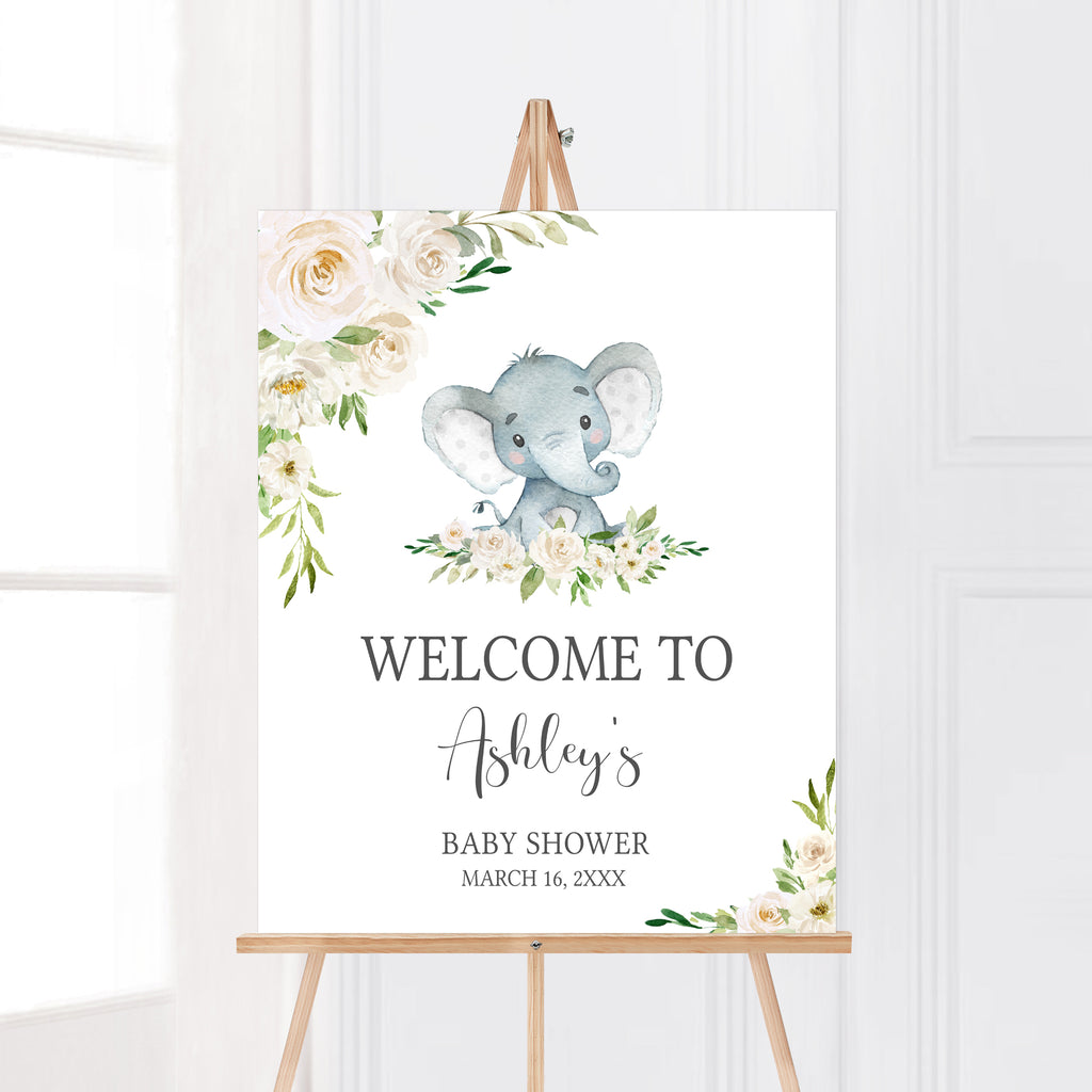 Floral Elephant Baby Shower Welcome Sign