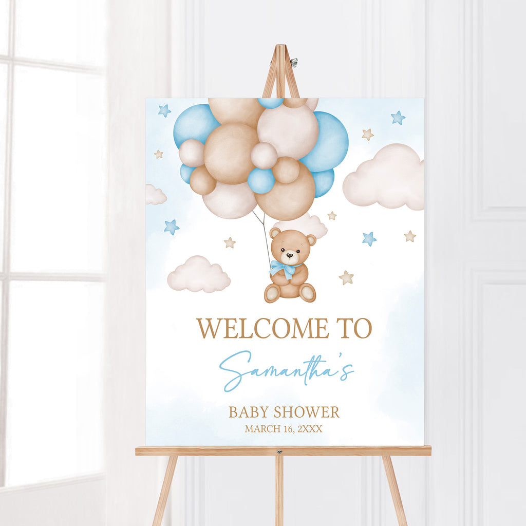 Blue Bear Baby Shower Welcome Sign