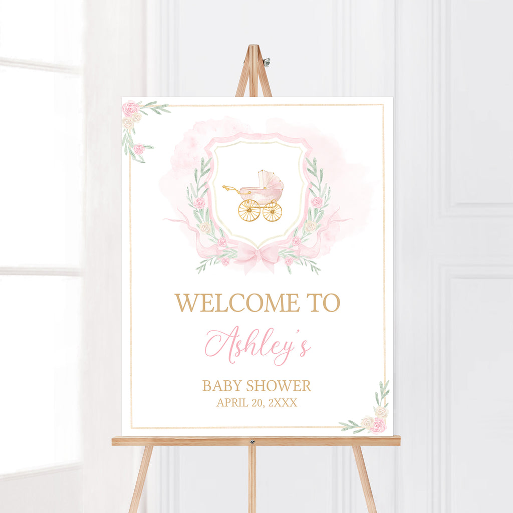 Watercolor Crest Baby Shower Welcome Sign