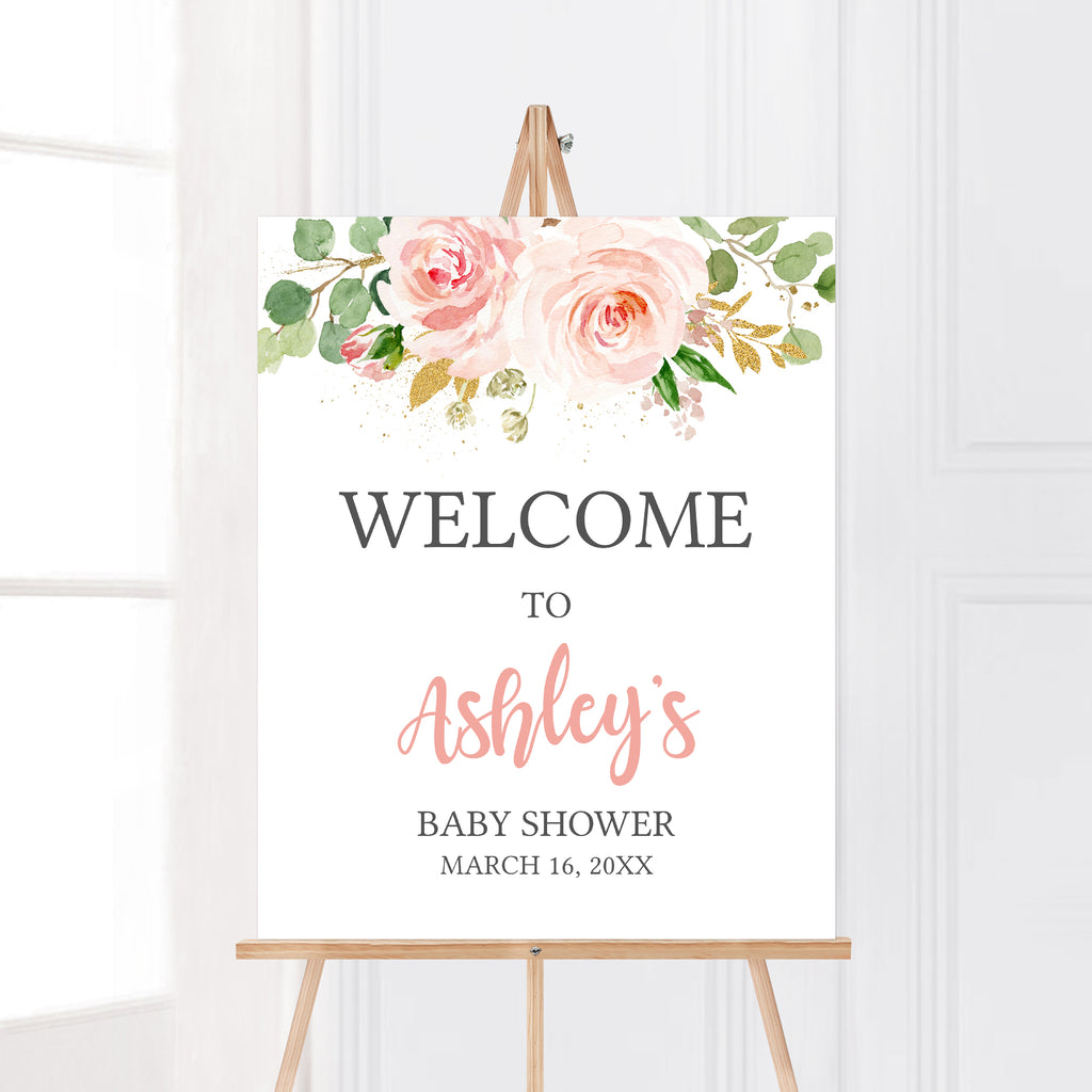 It's a Girl Blush Pink Floral Baby Shower Welcome Sign