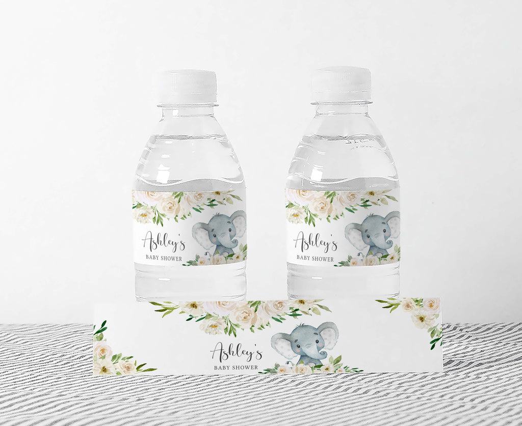 Floral Elephant Baby Shower Bottle Label