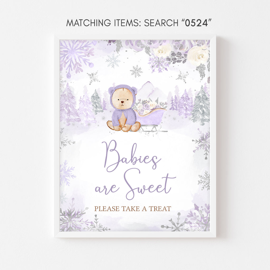 Purple Winter Bear Baby Shower Babies are Sweet Sign