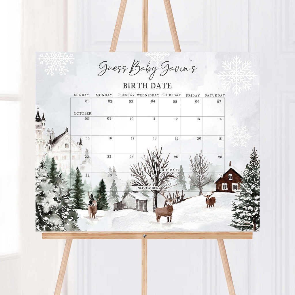 Baby It's Cold Outside Winter Woodland Baby Shower Due Date Calendar