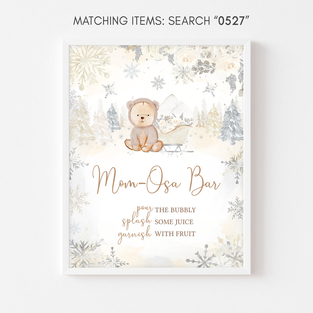 Winter Bear Baby Shower Mom Osa Bar Sign