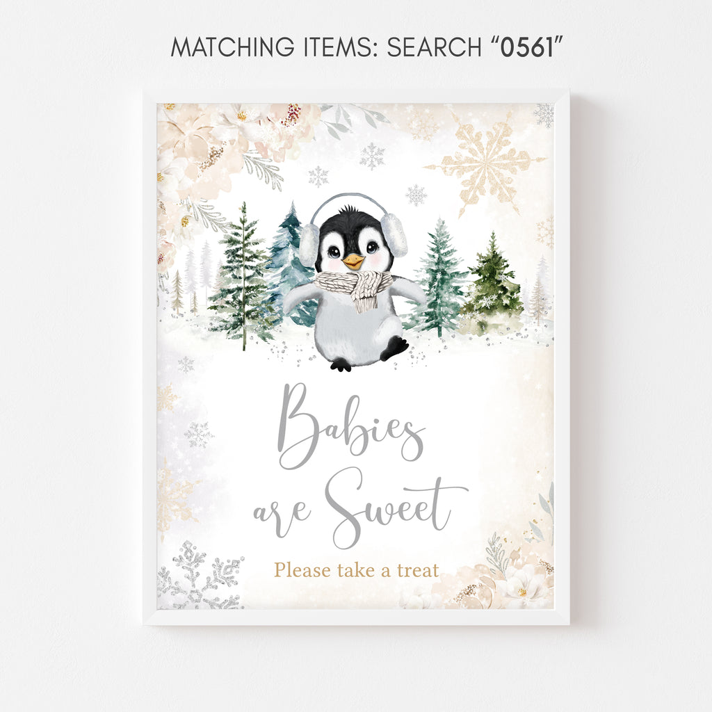 Floral Winter Penguin Baby Shower Babies are Sweet Sign