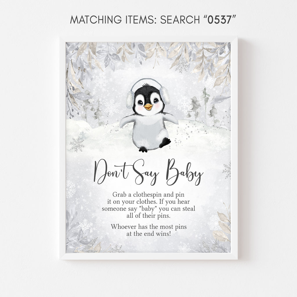 Winter Penguin Baby Shower Don't Say Baby Sign