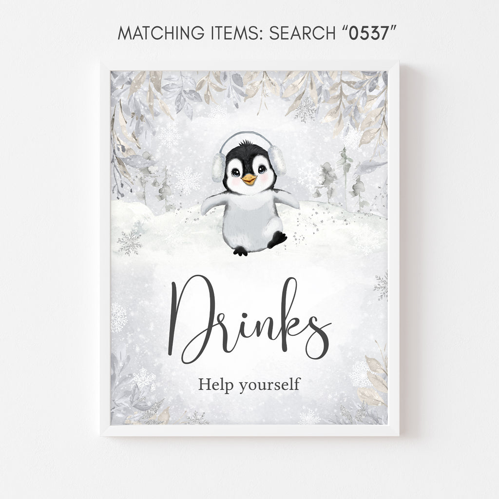 Winter Penguin Baby Shower Drinks Sign