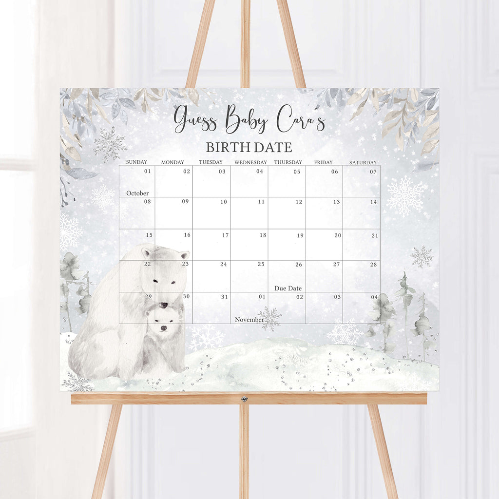 Winter Polar Bear Baby Shower Due Date Calendar