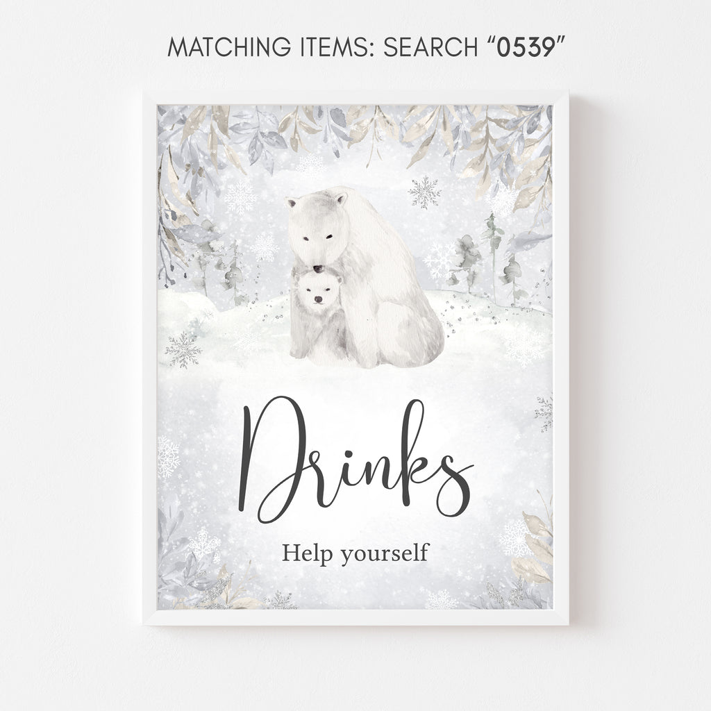 Winter Polar Bear Baby Shower Drinks Sign