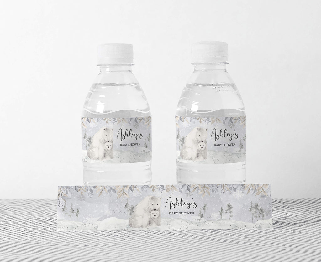 Winter Polar Bear Baby Shower Bottle Label