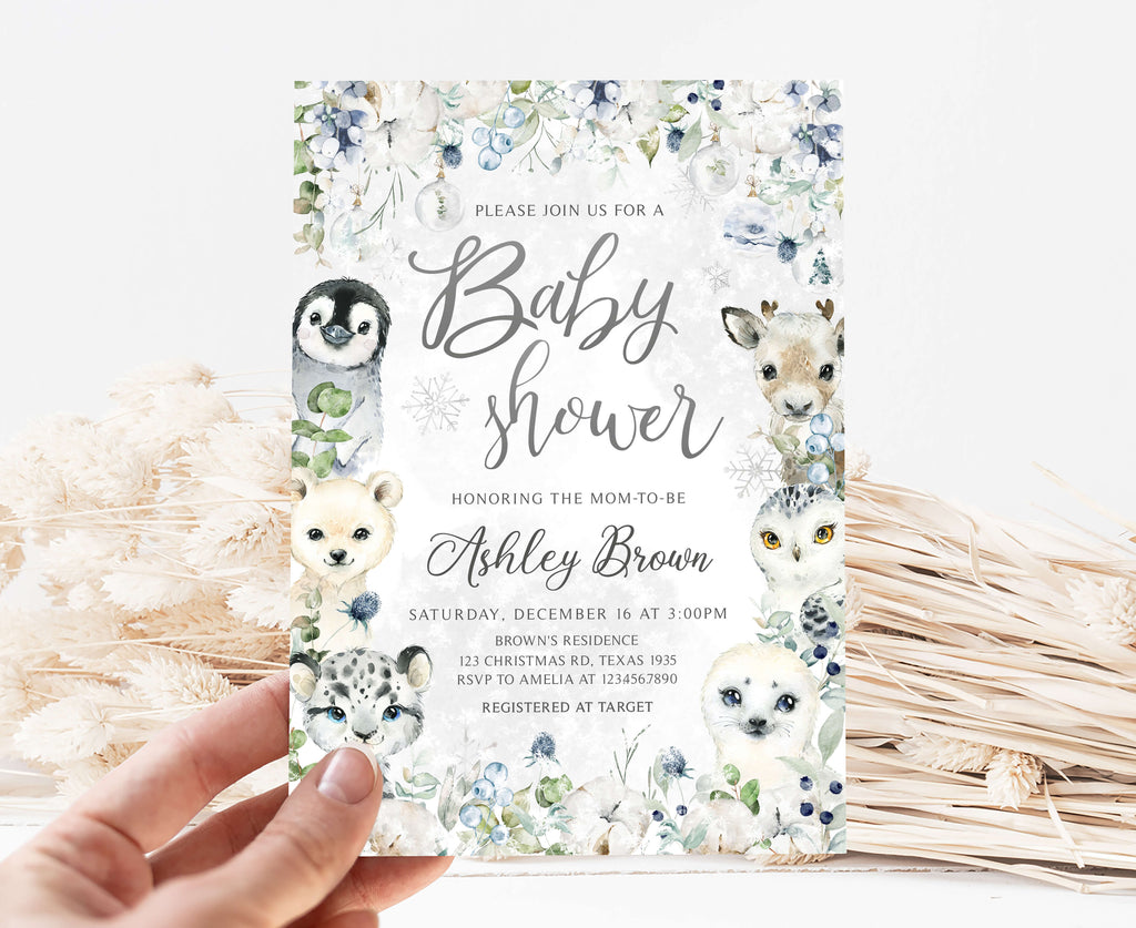 Winter Arctic Animals Baby Shower Invitation