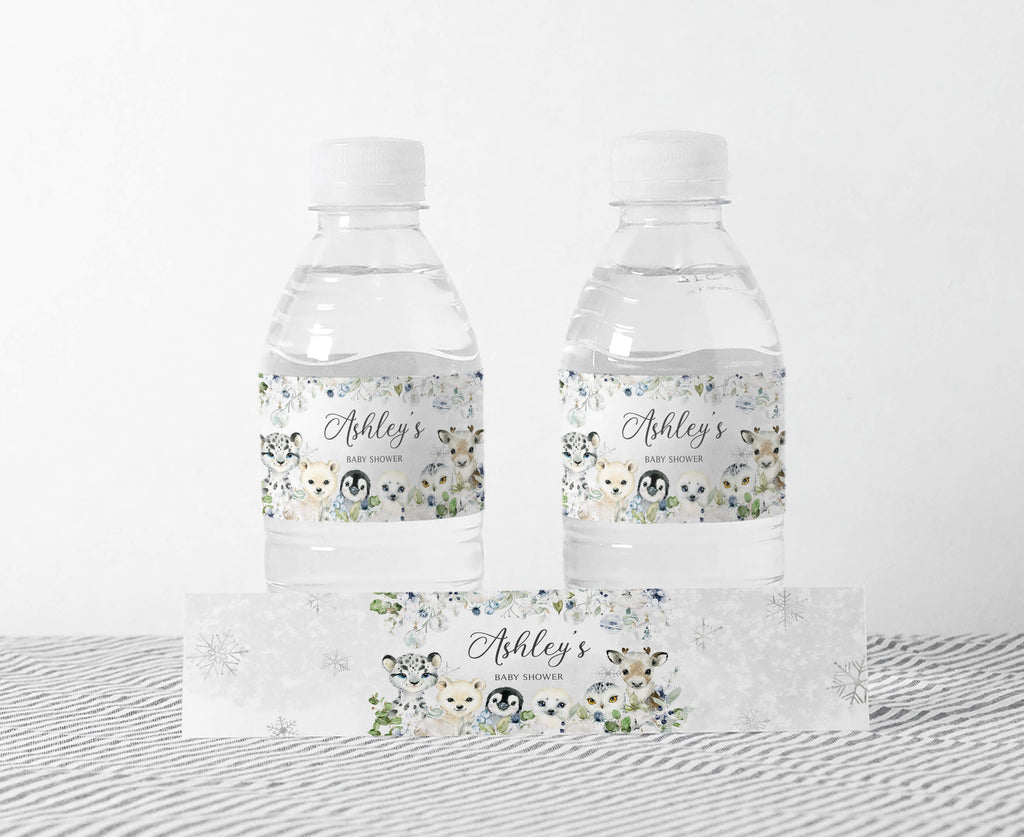 Winter Arctic Animals Baby Shower Bottle Label